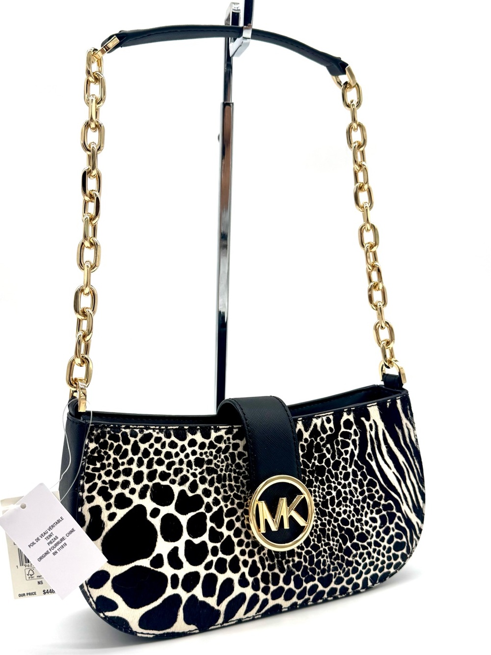 Michael Kors Carmen Small Pouchette Leather Crossbody Bag Black Multi